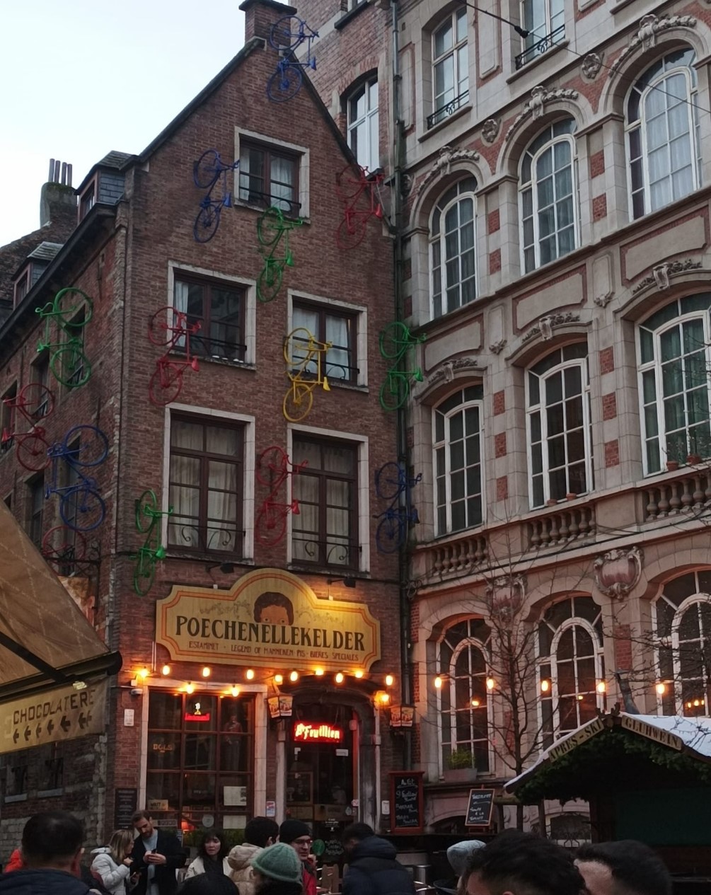 The atmosphere of Brussels city center's pedestrian street.