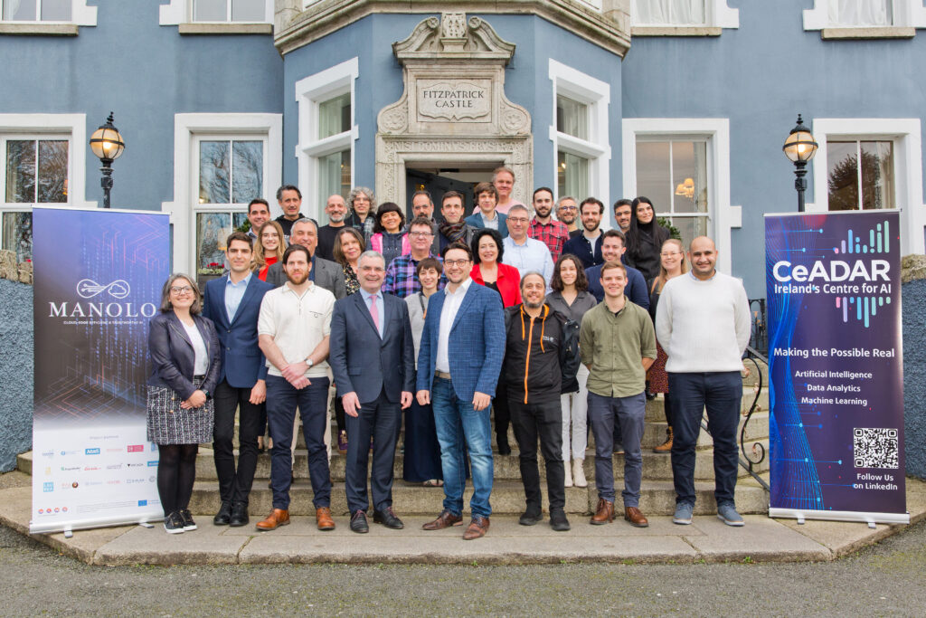 A Group photograph of the Project Coordinator, Dr Ricardo Simon Carbajo, the Irish Minister of State of the Department of Enterprise, Trade and Employment, Mr. Dara Calleary   and other representatives of the MANOLO consortium during the project’s kick-off meeting in Dublin, Ireland. 