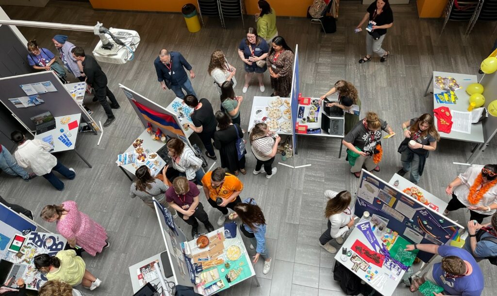 International world café in Austria where people from different countries introduced typical food from their countries