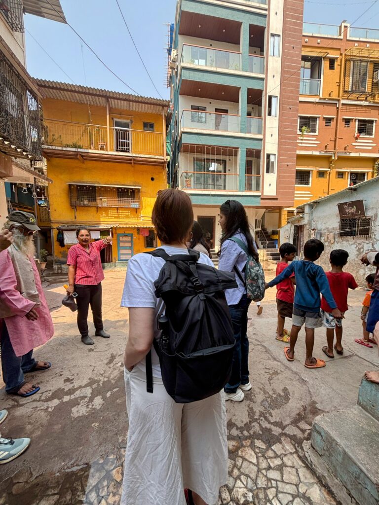 Students exploring development sites in Dharavi, Mumbai with Urbz.