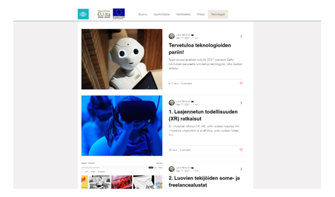 Tervetuloa teknologioiden pariin. 1. Laajennetun todellisuuden XR ratkaisut. 2. Luovien tekijöiden some- ja freelance alustat.