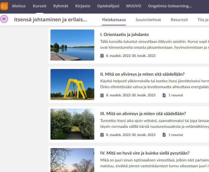 kuvakaappaus oppimisalustalta.