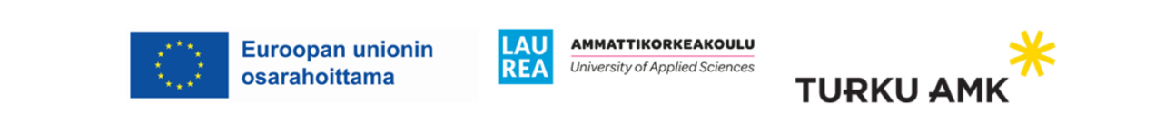 hankkeen toimitjoiden logot: ESR, Laurea ja Turun amk.